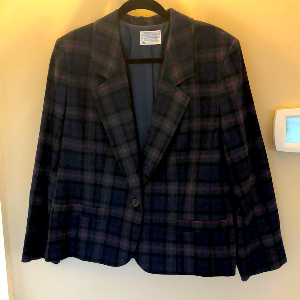 NEVER WORN Pendleton wool blazer. Classic piece! Blue, black green plaid.